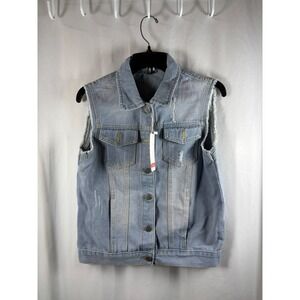 Current Women's Distressed Light Wash Denim Vest Frayed Sleeveless L NWT